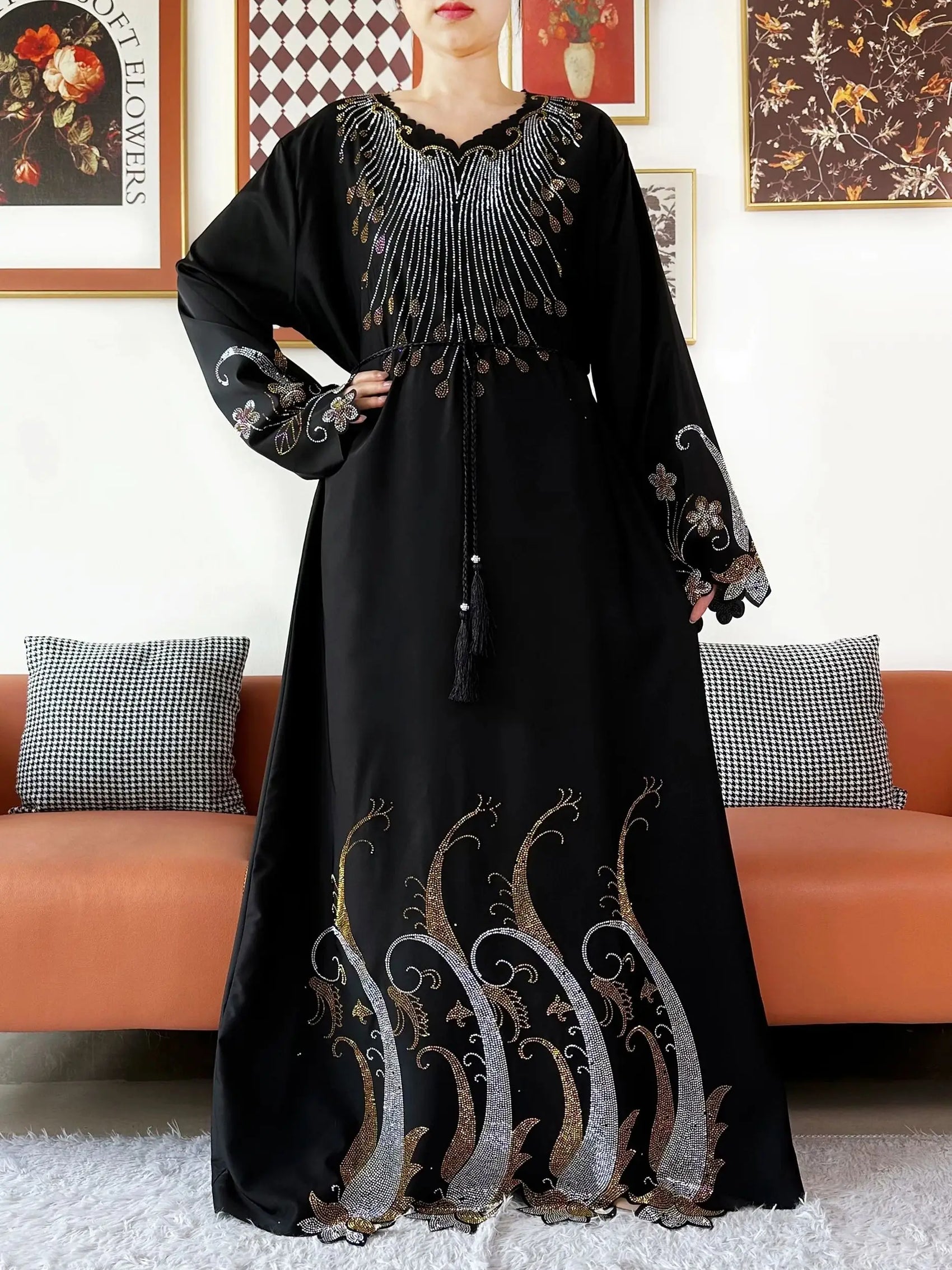 2025Fashion Dubai Diamond Muslim Women Modest Dress Elegant Arabic Femme Hijab Long Sleeve Chiffon Abaya Islamic Turkey Clothing