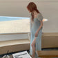 Summer Chic Square-Neck Puff-Sleeve Slit Maxi Dress