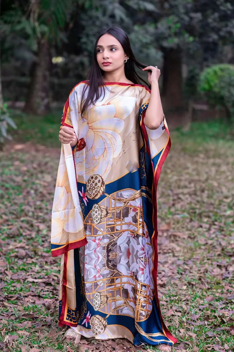 African Dresses For Women Plus Size Summer Boho Silk Printed Muslim Hijab Kaftan Dress Middle East Traditional Lady beach Abaya