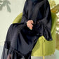 Eid Muslim Black Abaya for Women Djellaba Morocco Dress Dubai Embroidery Flare Sleeve Lace Abayas Dubai Islam Robe with Belt