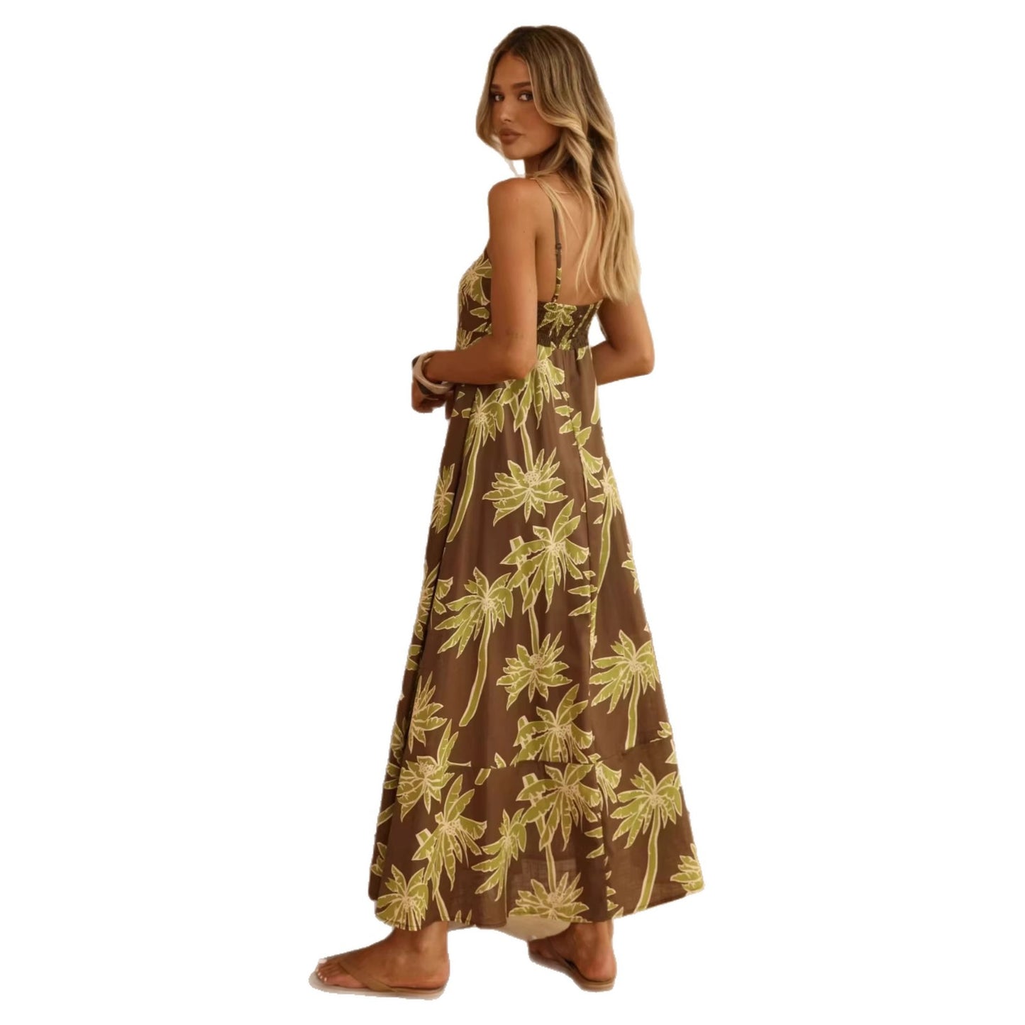 Womens Summer HighWaisted Maxi Holiday Dress With Coconut Tree Print