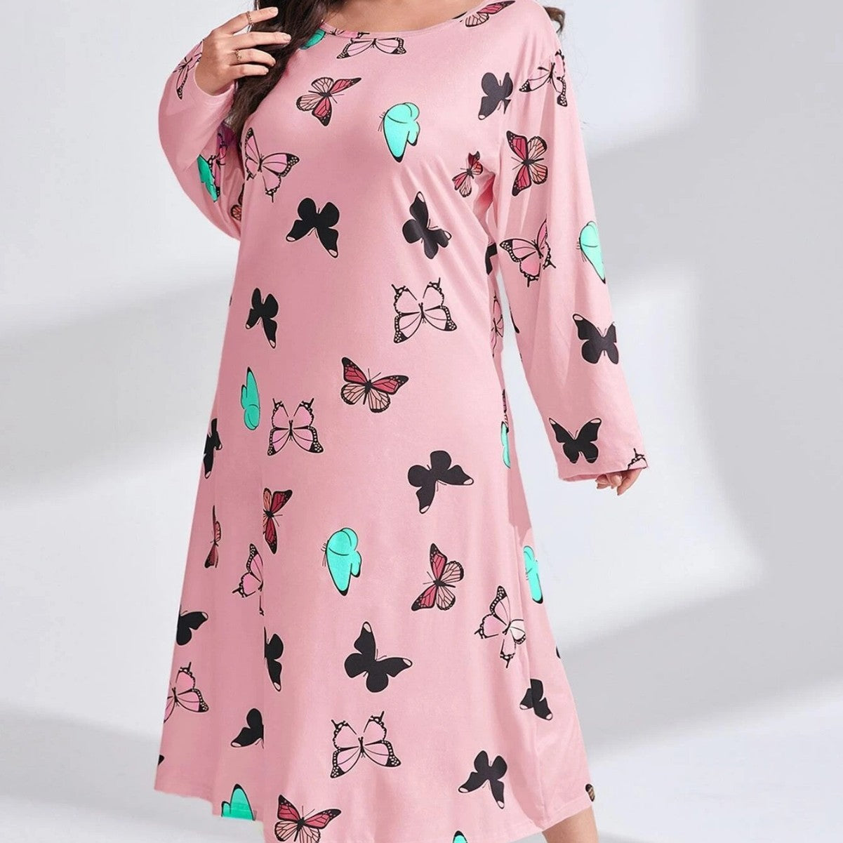 Women's Long Sleeve Printed Drop Shoulder Maxi Dress