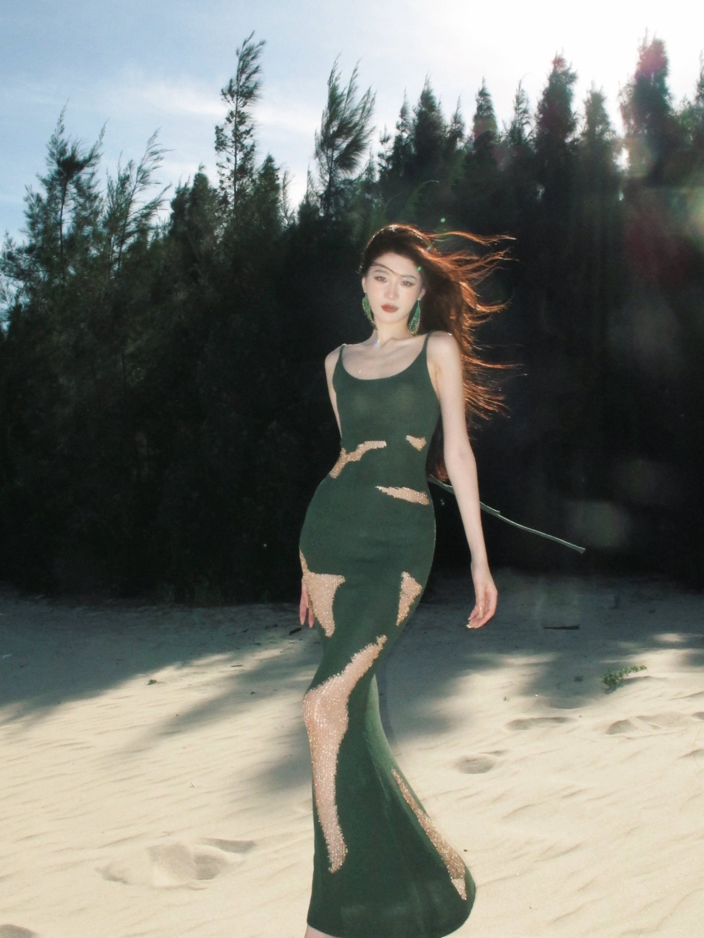 Original Knitted Hollow-Out Backless Tie-Up Dress