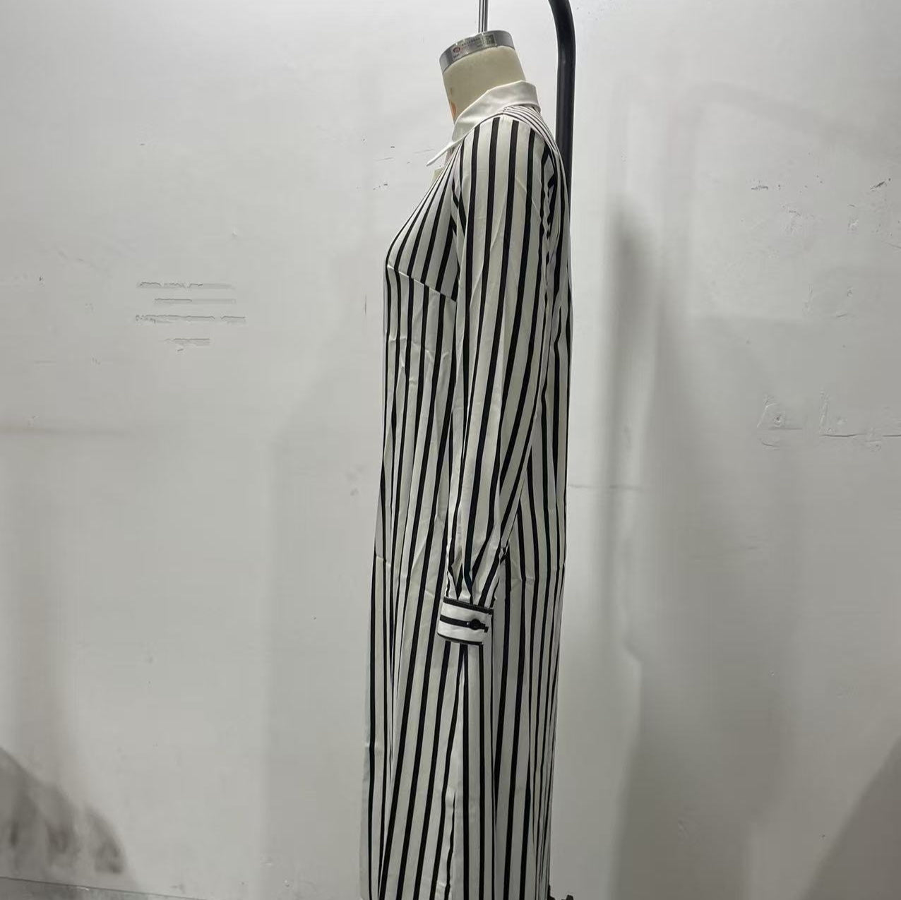 Women's Long Sleeve Striped Print Maxi Dress With Lapel