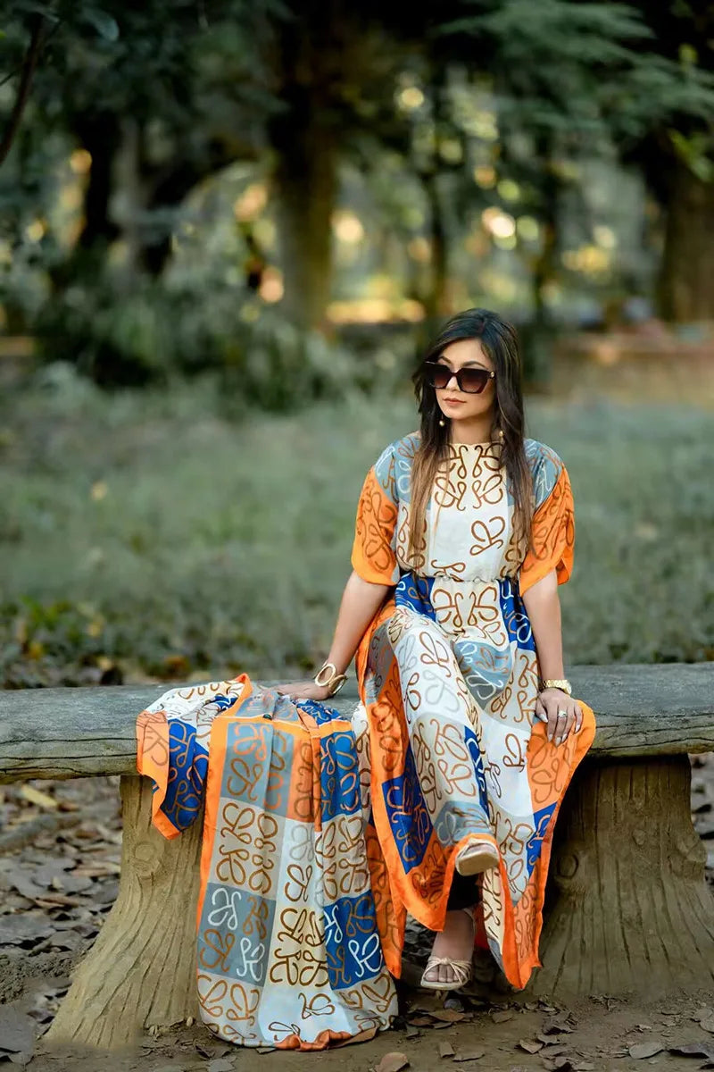 African Dresses For Women Plus Size Summer Boho Silk Printed Muslim Hijab Kaftan Dress Middle East Traditional Lady beach Abaya