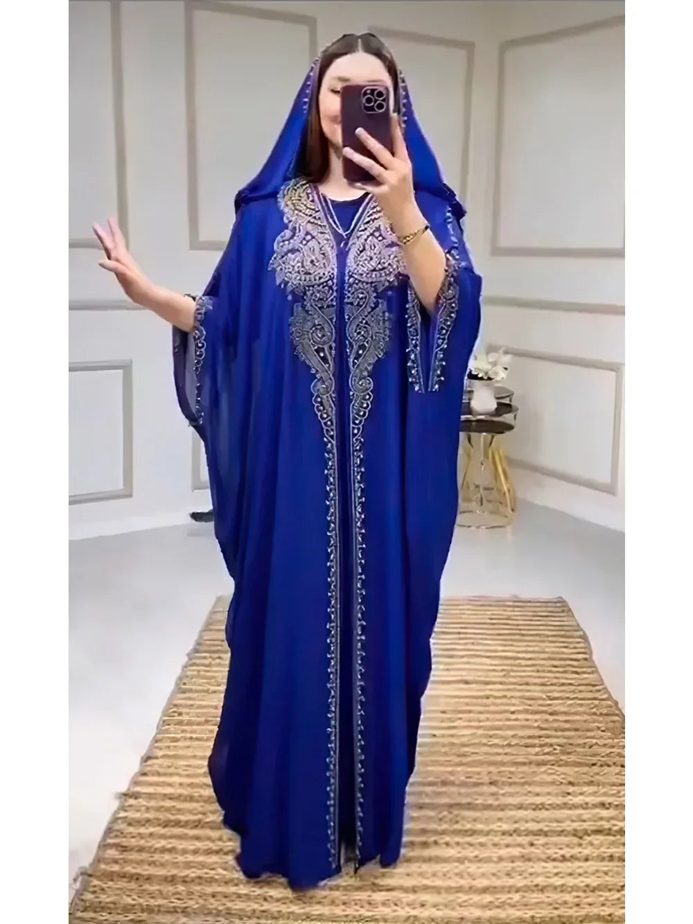 ALFO Muslim Dress for Women Hooded Abaya 2 Piece Set Diamond Jalabiya Morocco Party Dresses Dubai Abayas Kaftan Vestido Long Robe