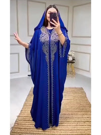 ALFO Muslim Dress for Women Hooded Abaya 2 Piece Set Diamond Jalabiya Morocco Party Dresses Dubai Abayas Kaftan Vestido Long Robe