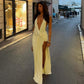 Elegant Halterneck Backless Slit Evening Dress