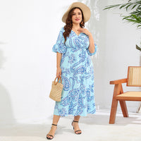Casual Vacation Plus-size Flared Sleeve Maxi Dress