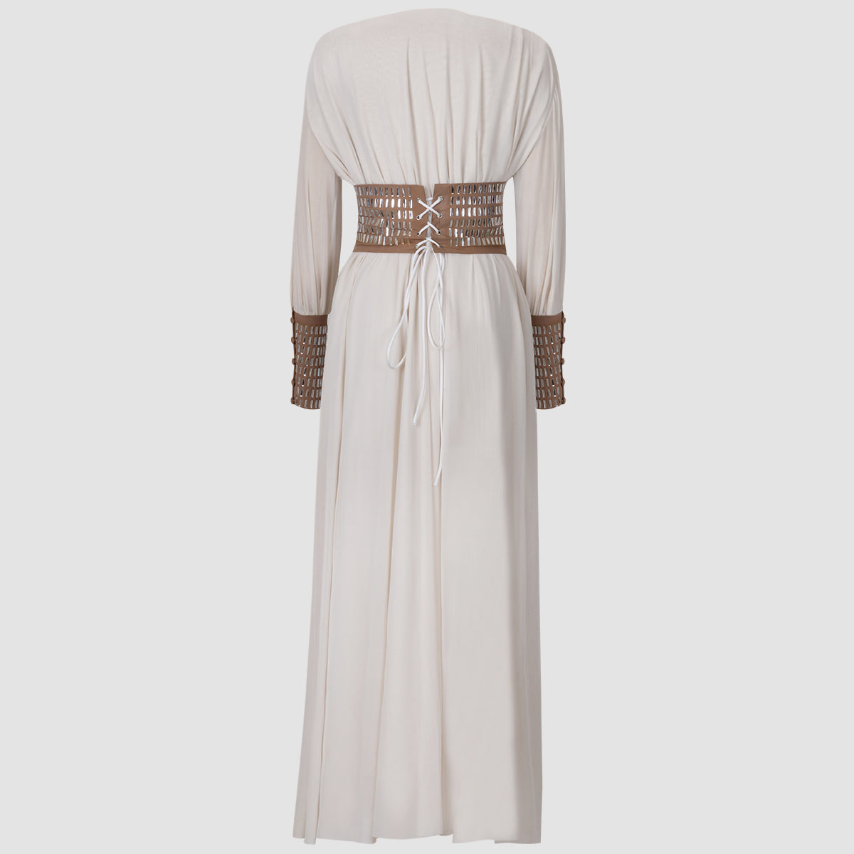 Deep V Long Sleeve Diamond Waist Maxi Dress
