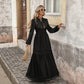 Lantern Sleeve Lace Panel Elegant Maxi Dress