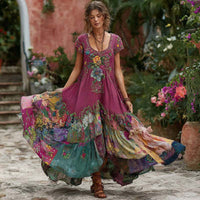 Womens Lightweight Printed Plus-size Loose-fitting Figure-flattering Maxi Dress