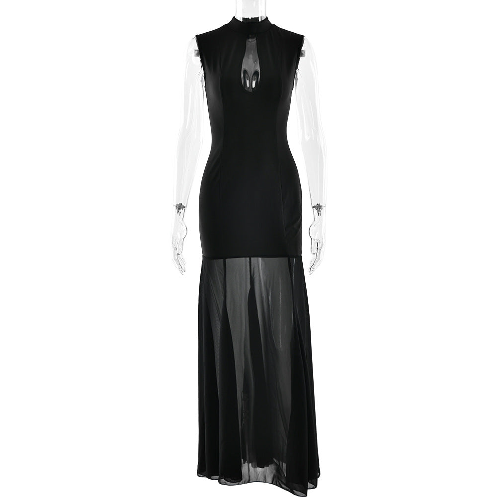 Hollow-out Strapless Waist-cinching Sheer Mermaid Maxi Dress