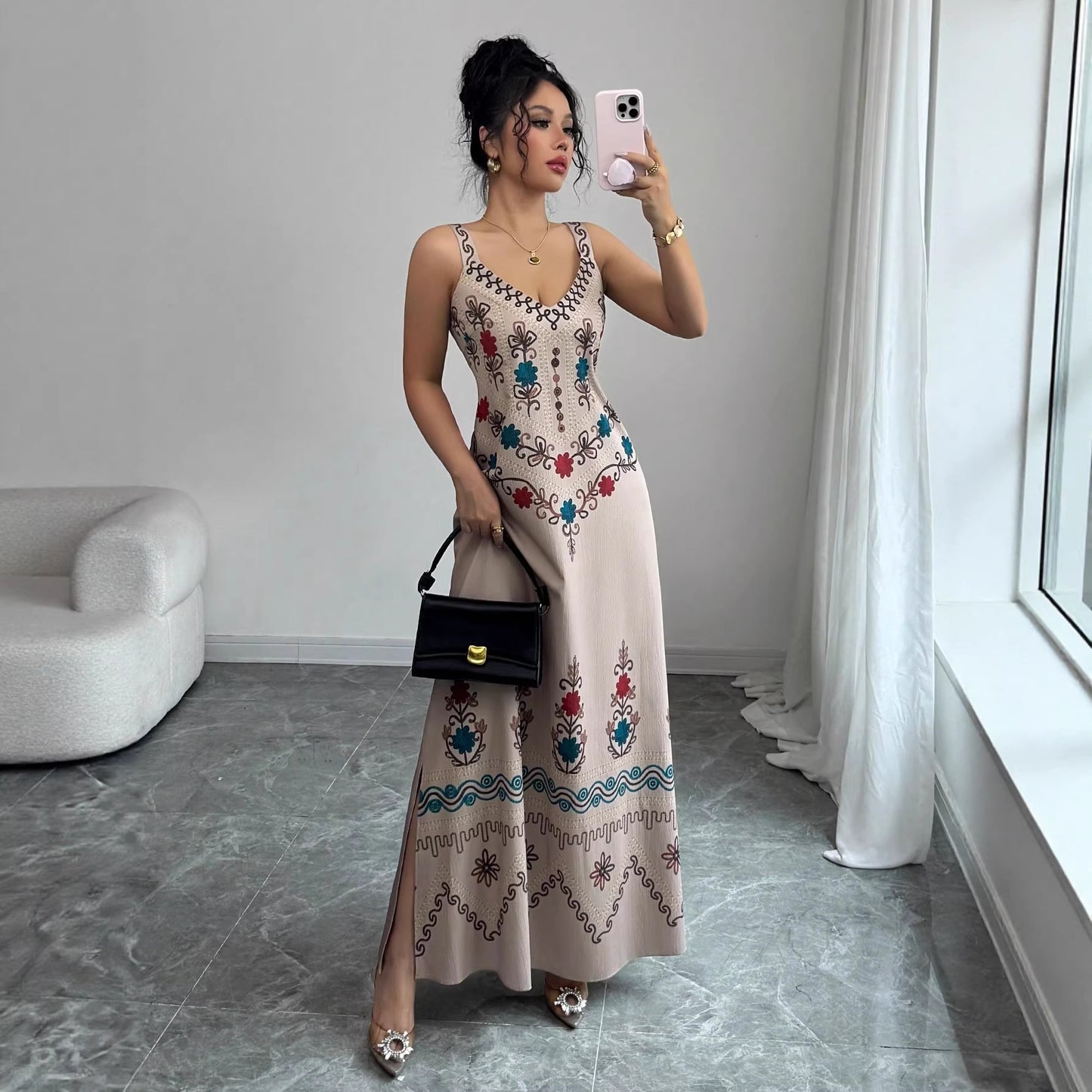 Women's Retro Sweet High Slit Maxi Dress